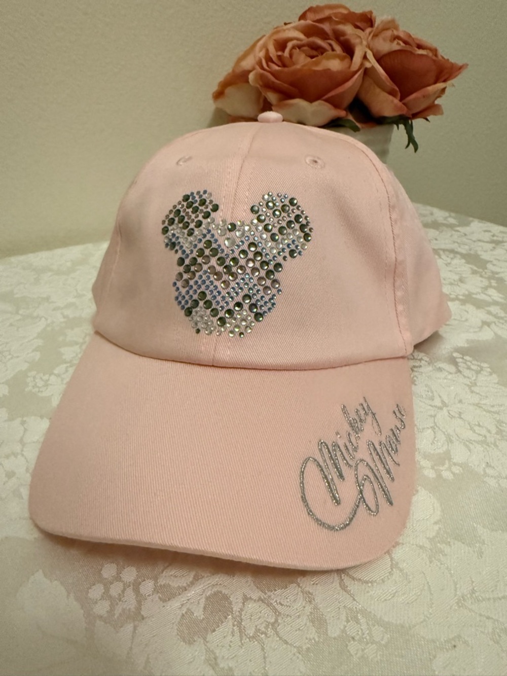 Rhinestone Disney Mickey Mouse Women’s Pink Baseball Cap Hat NWT Cute